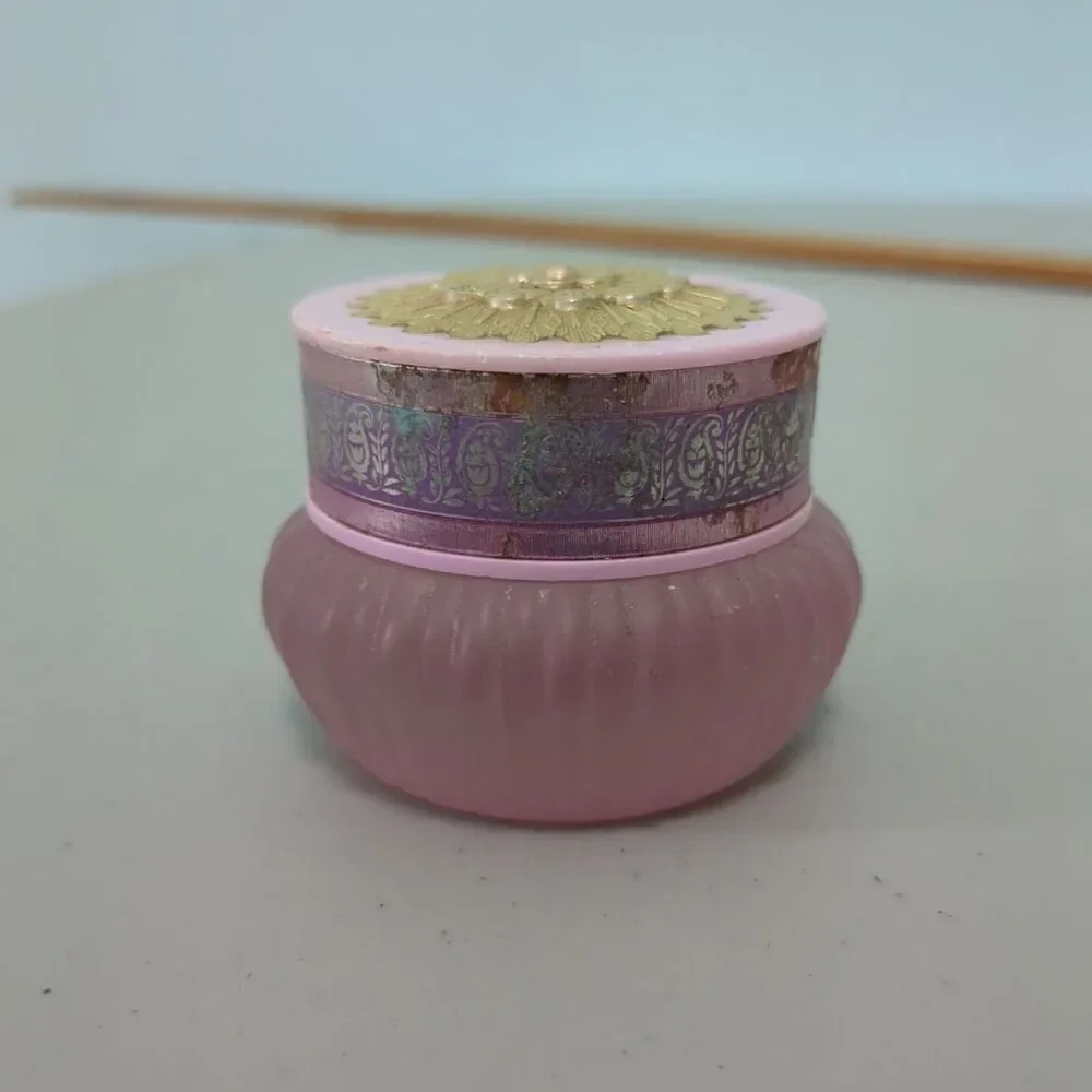 Vintage Avon Elusive Cream Sachet Jar Pink And Gold Empty 1970